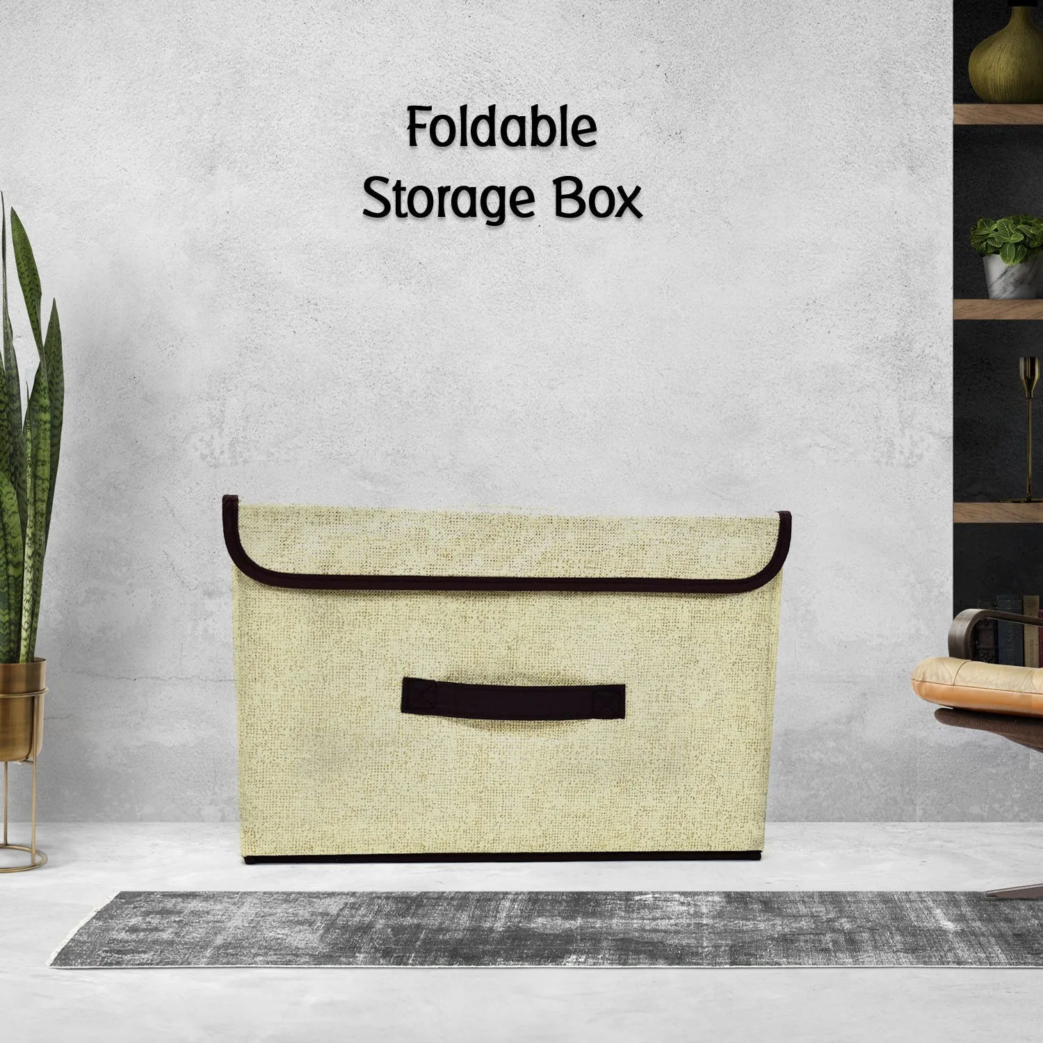 6470a Foldable Storage Box with Lid and Handles, Cotton and Linen Storage Bins and Baskets Organizer for Nursery, Closet, Bedroom, Home