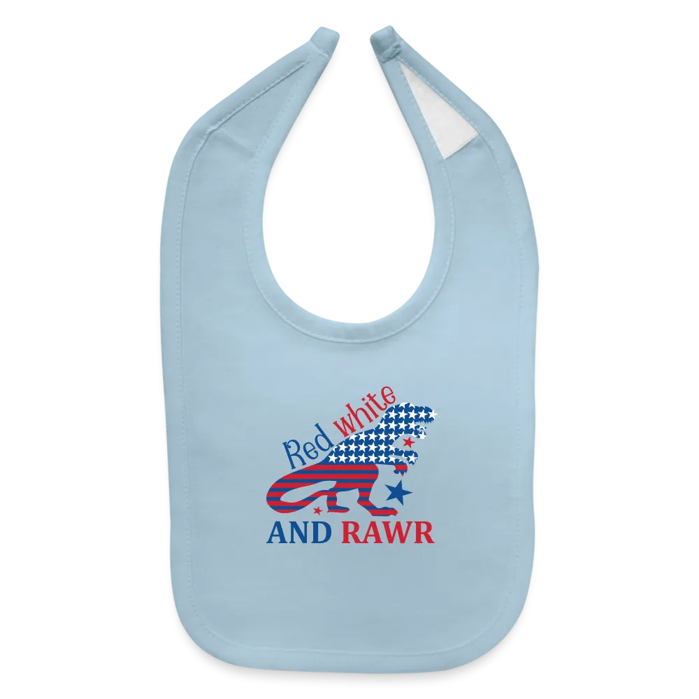 Adorable Rawr: Baby's Bib with American Flag Dinosaur