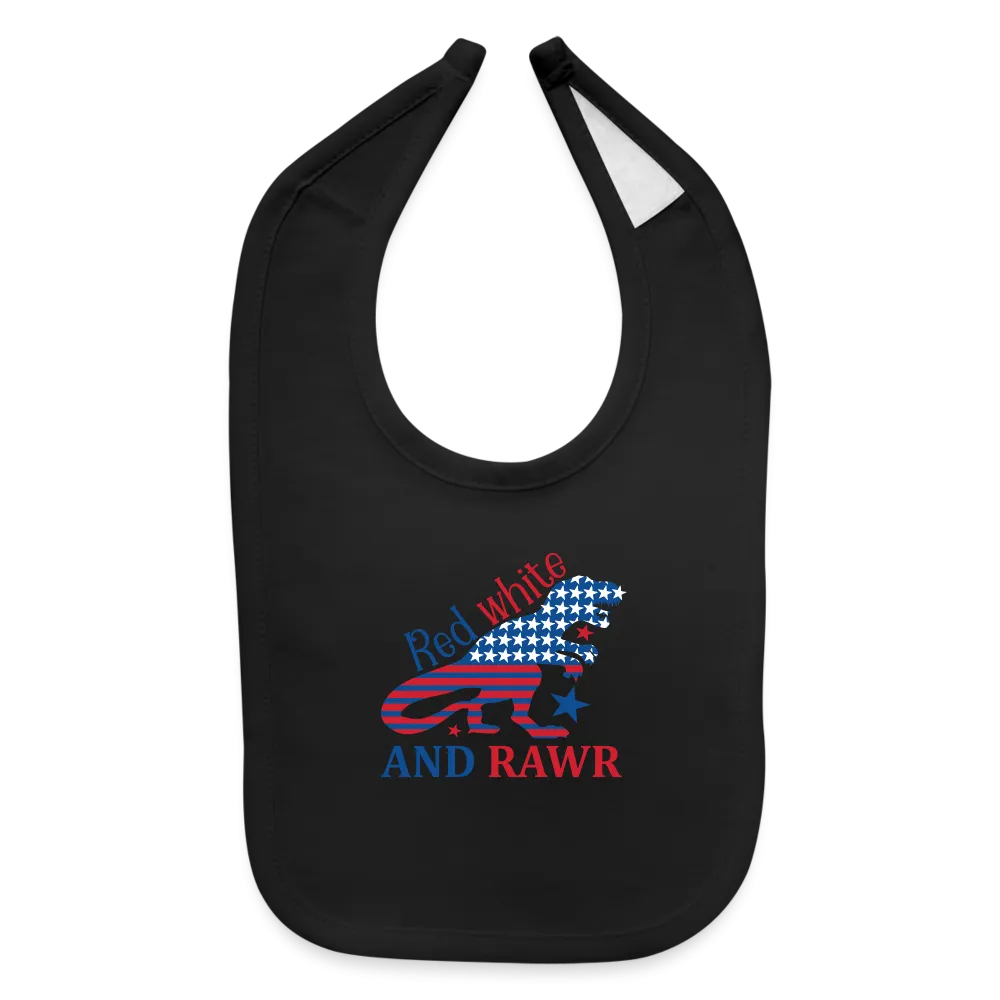 Adorable Rawr: Baby's Bib with American Flag Dinosaur