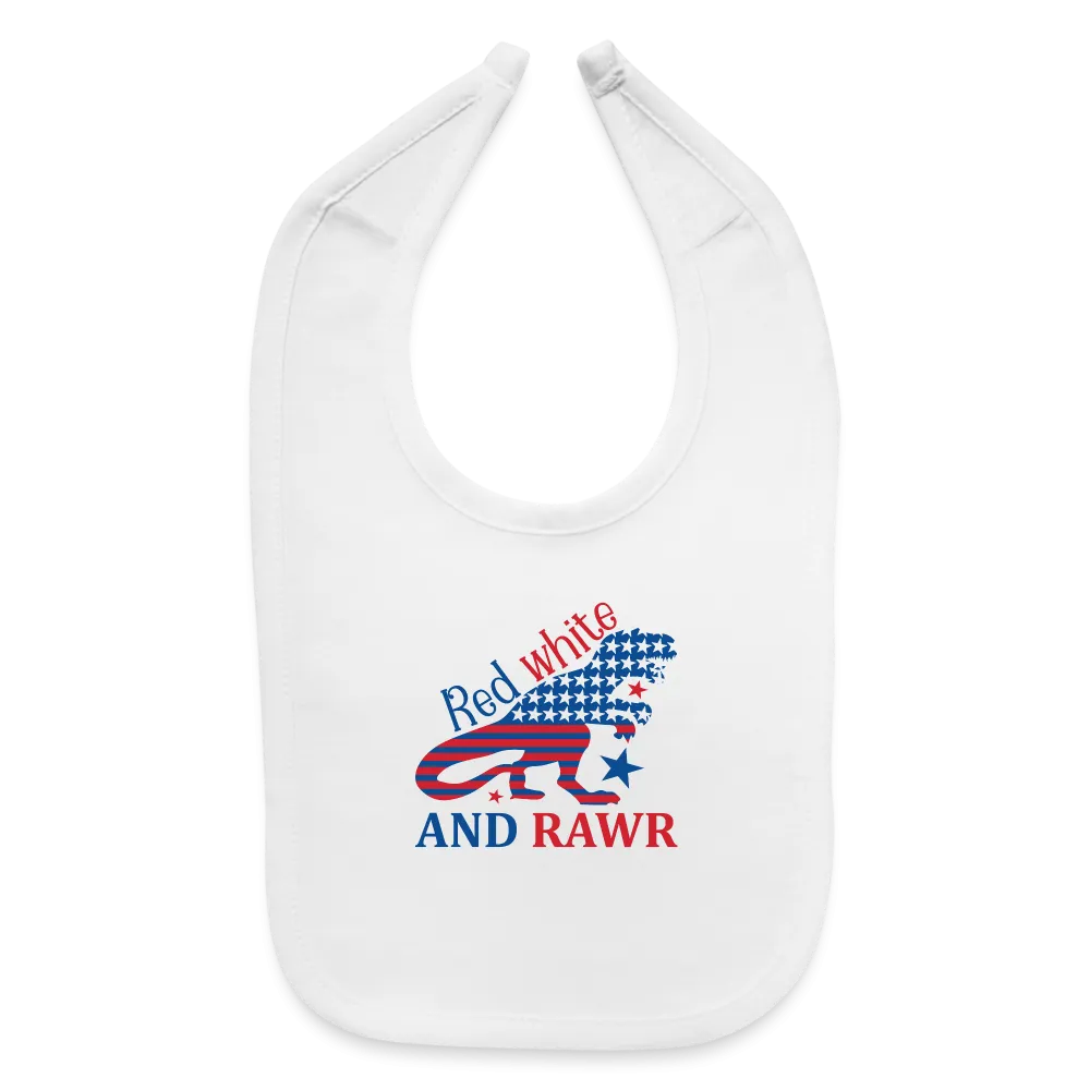 Adorable Rawr: Baby's Bib with American Flag Dinosaur