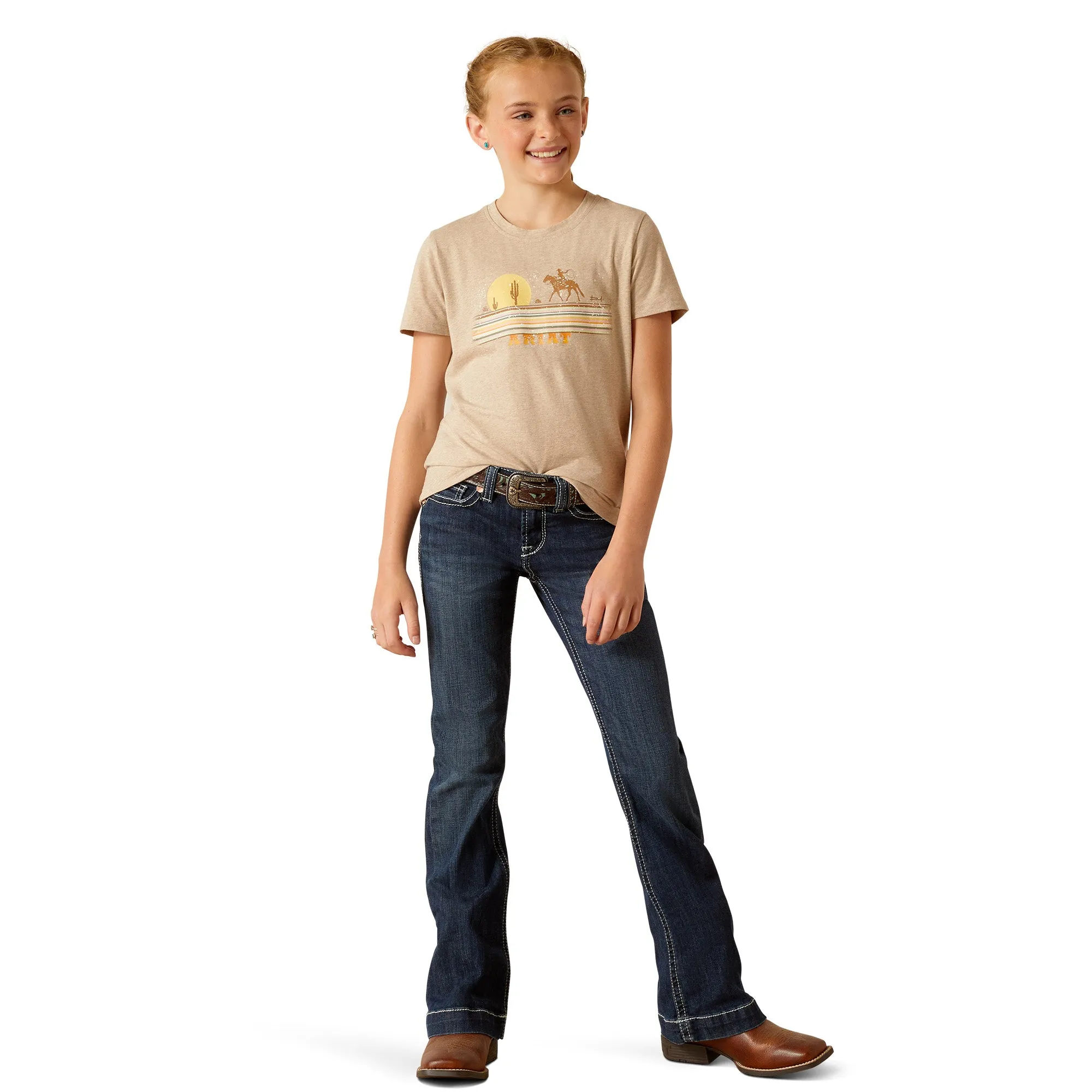 Ariat Girl's Cowgirl Desert T-Shirt - Oatmeal Heather