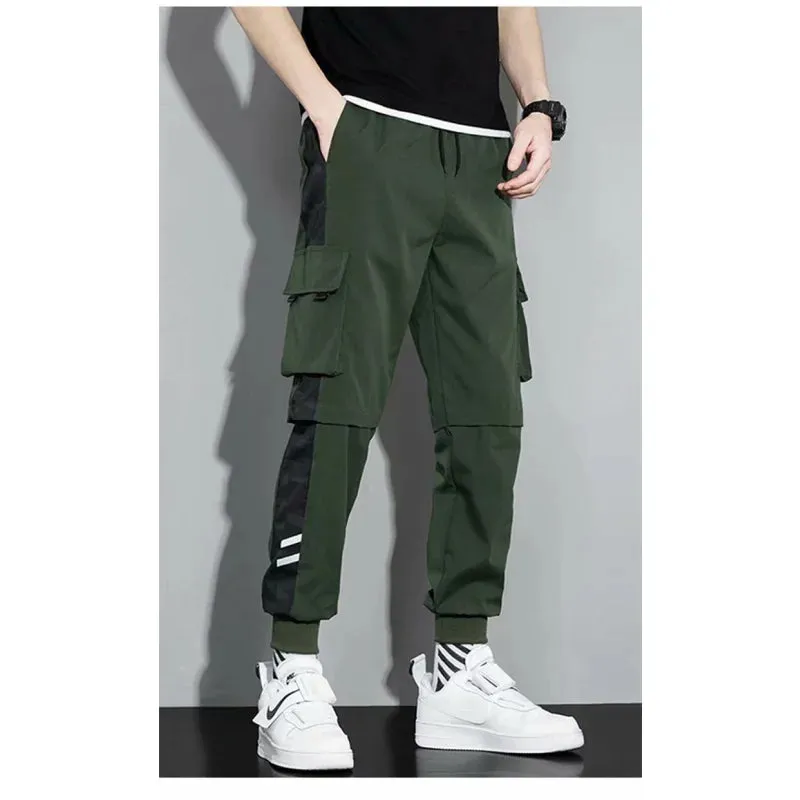 Autumn Polyester Elastic Waist Casual Military Cargo Pants for Men