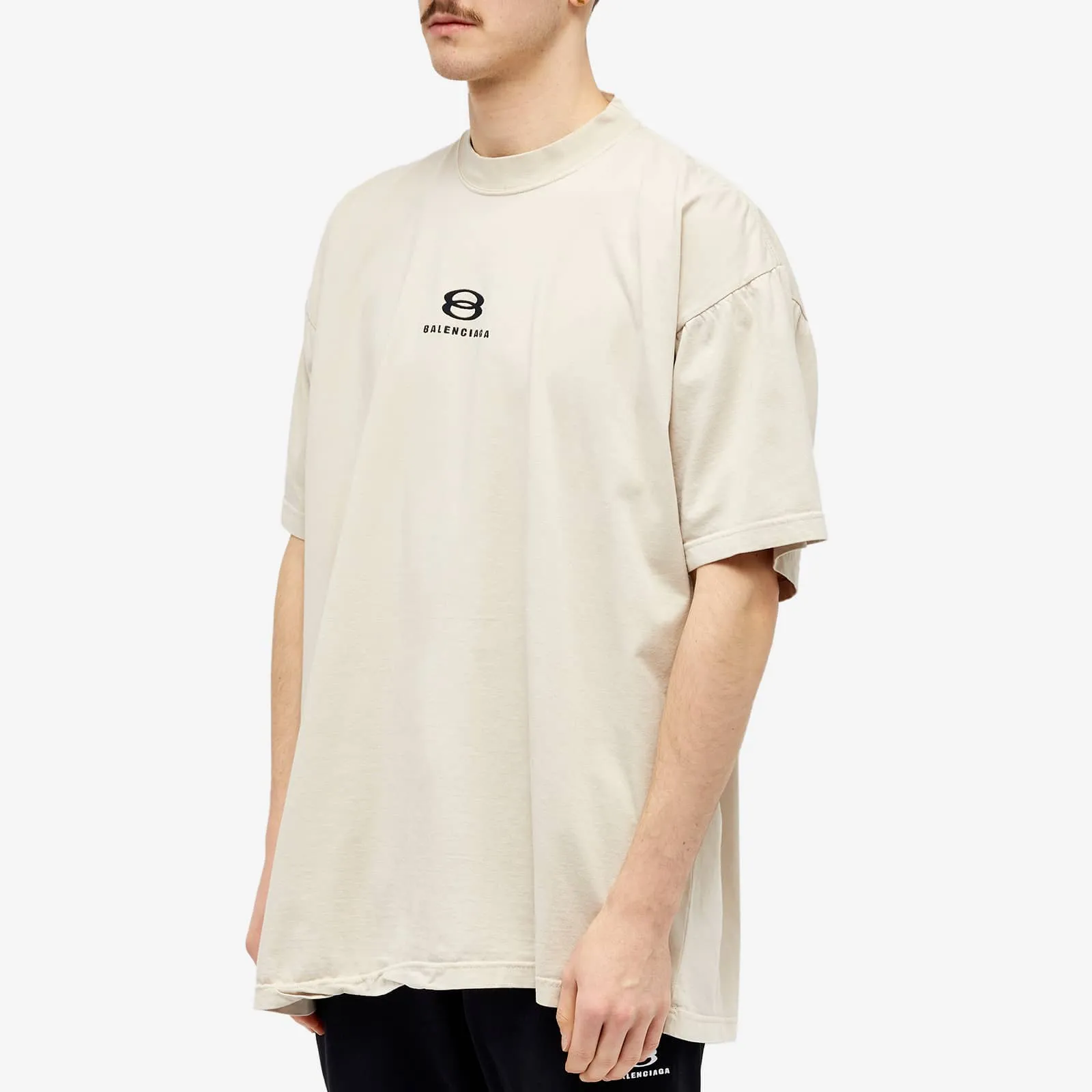 Balenciaga Small Logo T-Shirt in Light Beige & Black