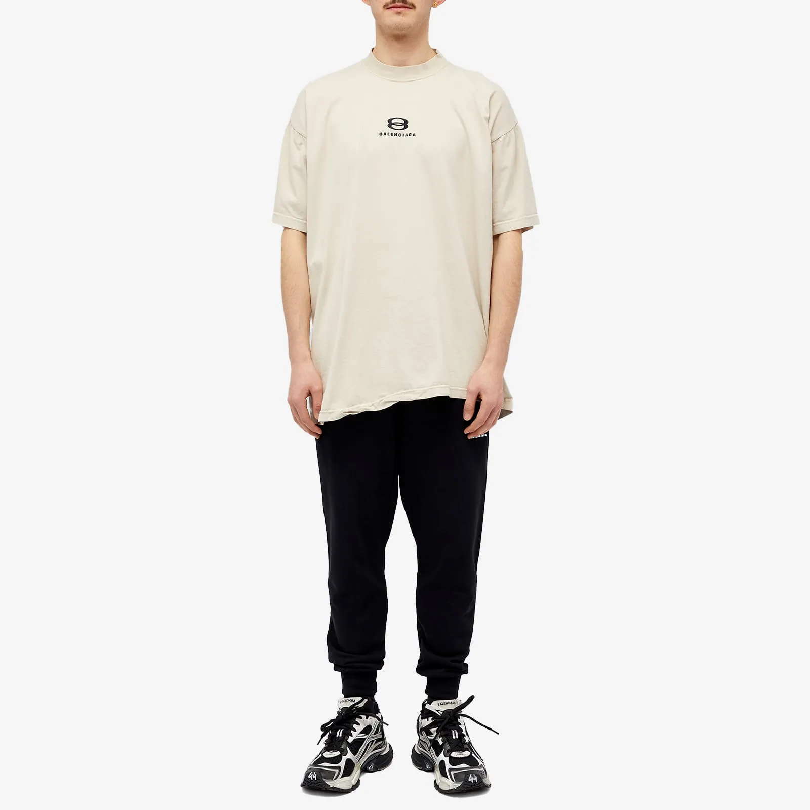 Balenciaga Small Logo T-Shirt in Light Beige & Black