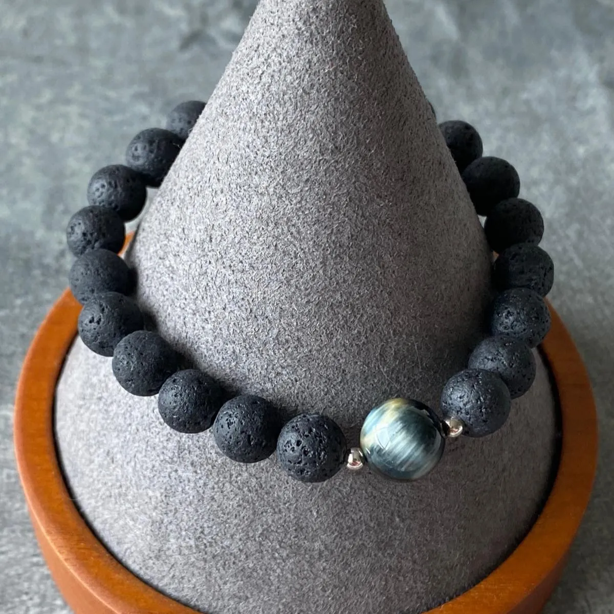 Blue Tigereye & Lava Stone Men Bracelet