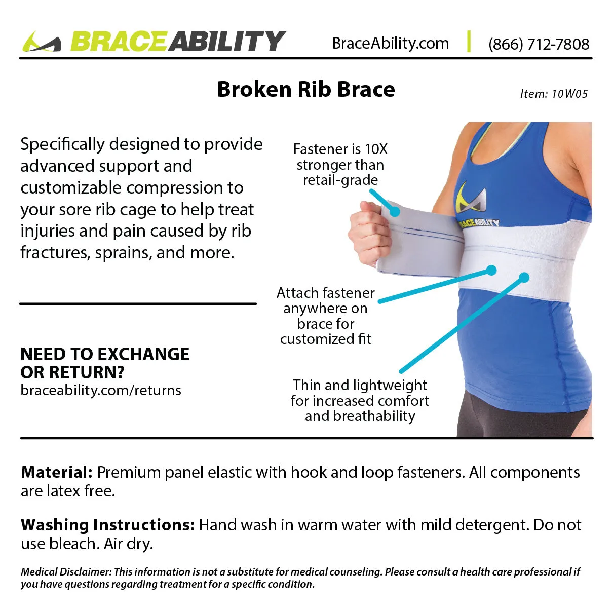 Broken Rib Brace | Compression Wrap Belt for Fractured, Cracked, Dislocated, or Bruised Ribs Pain Support