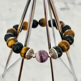 Chevron Amethyst, Black Tourmaline & Tigereye Men Bracelet