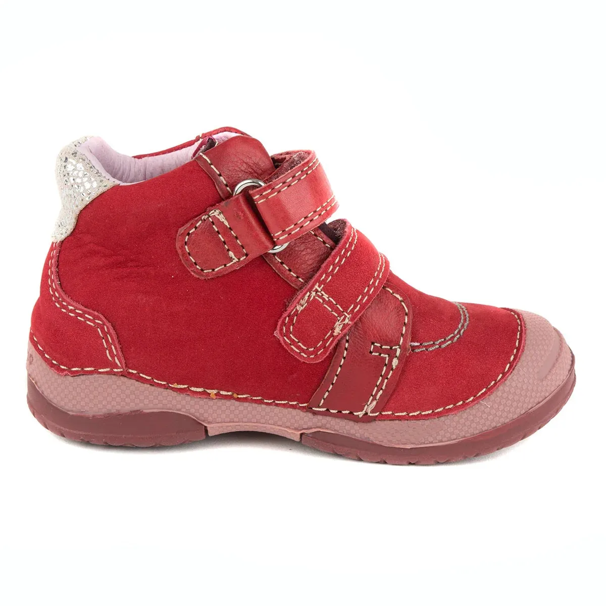 D.D. Step Toddler Girl Shoes Red With Silver Heart - Supportive Leather From Europe Kids Orthopedic