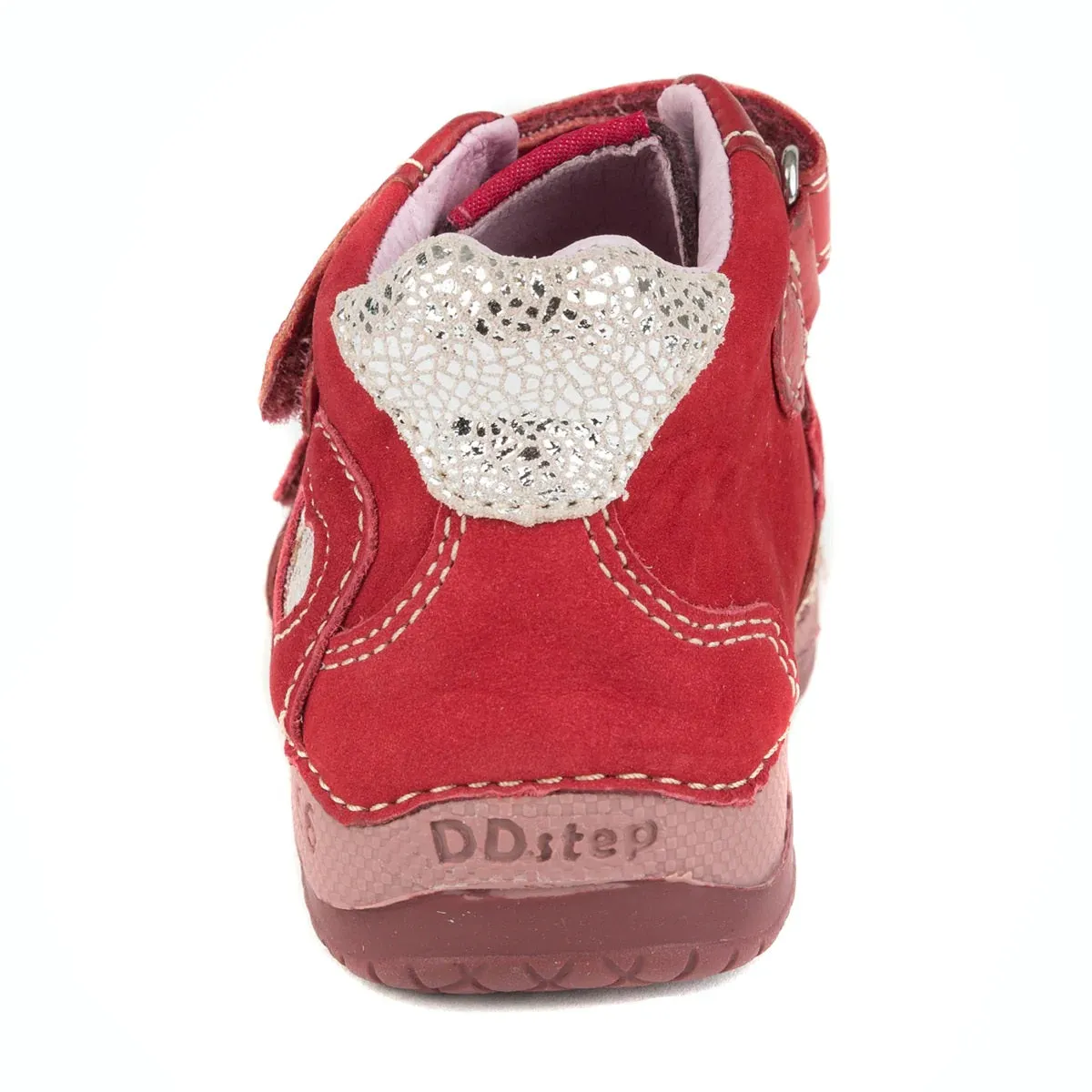 D.D. Step Toddler Girl Shoes Red With Silver Heart - Supportive Leather From Europe Kids Orthopedic