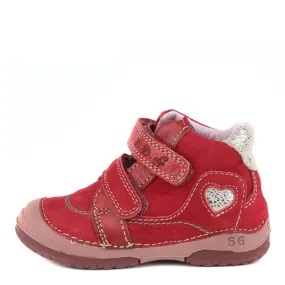 D.D. Step Toddler Girl Shoes Red With Silver Heart - Supportive Leather From Europe Kids Orthopedic