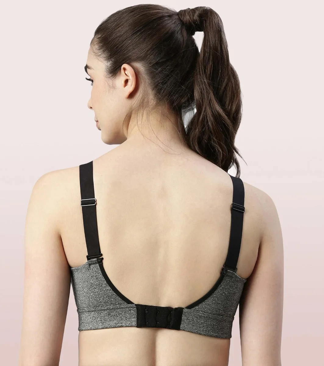 Enamor Agion SB18 Convertible Back High-Impact Sports Bra for Women- Full Coverage, Padded and Wirefree - Black