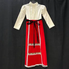 Girls 70s Vintage SEARS ROEBUCK Red & White Velvet Lace Long Prairie Dress No Sz