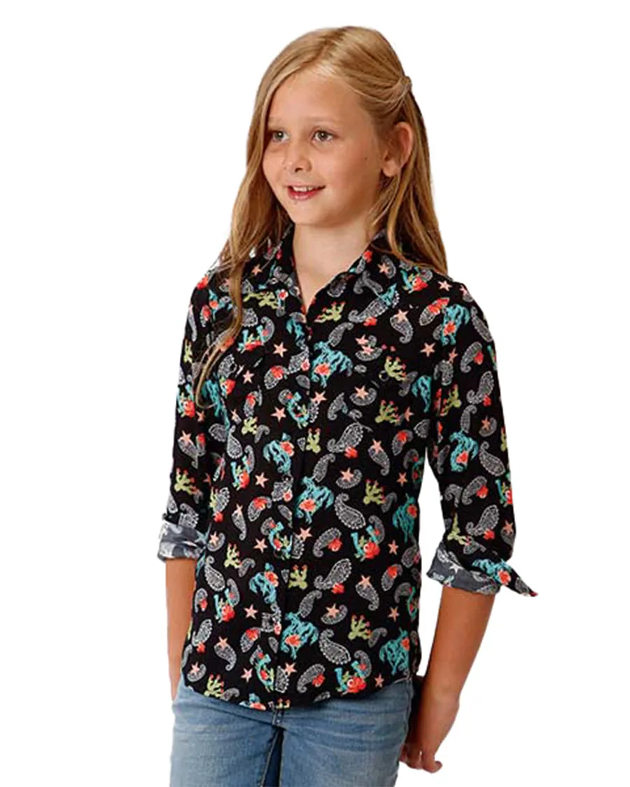 Girls' Cowgirl Print Western Blouse