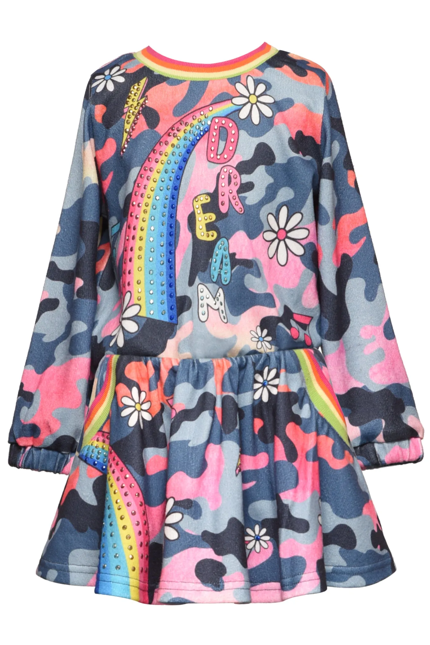 Girls Rainbow Camo Dream Print Stud Hotfix Detail Dress