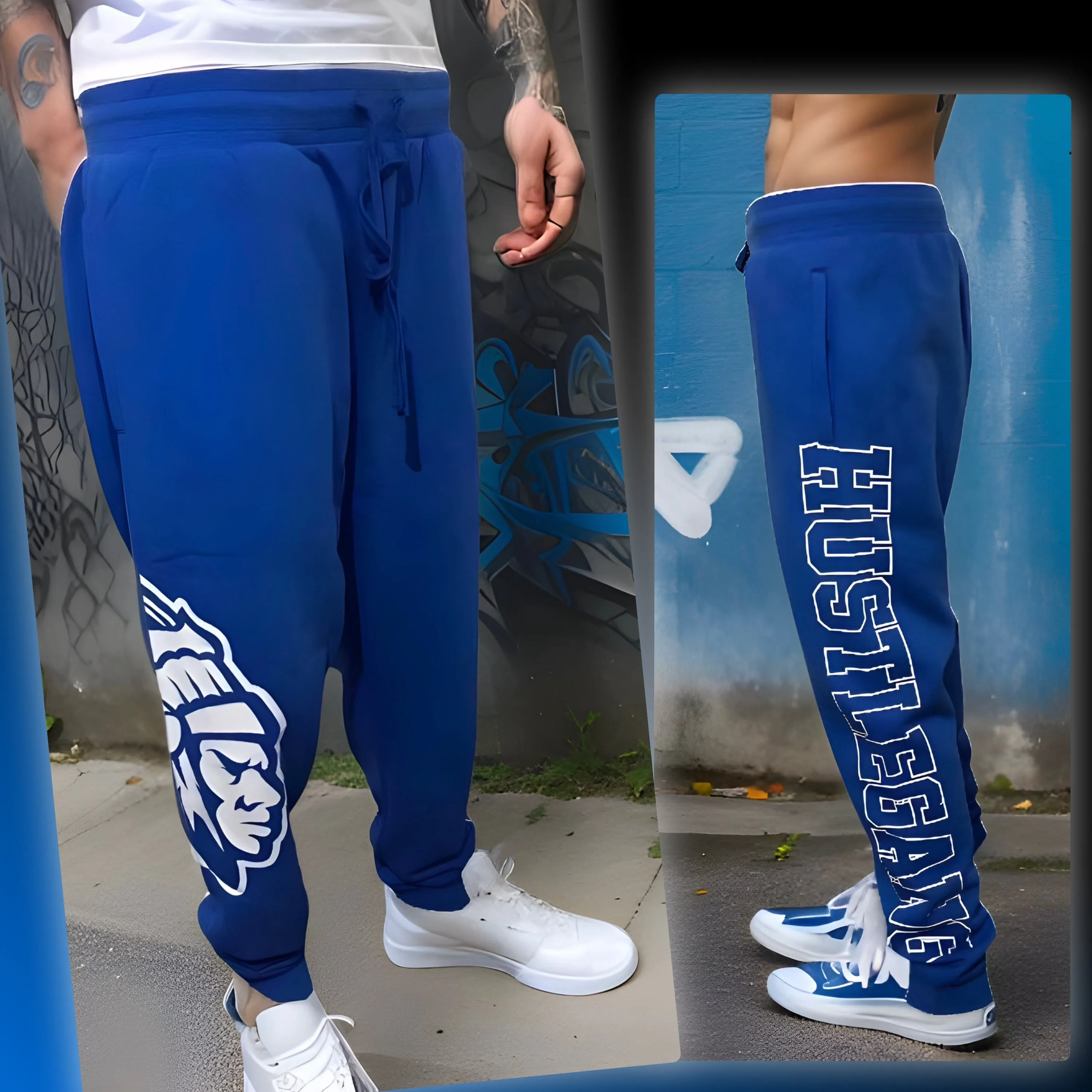 ^HUSTLE GANG^ (BLUE) ~COLLEGIATE~ KNIT JOGGER SWEATPANTS