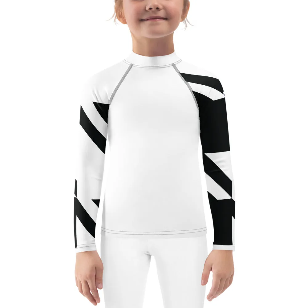 Kid's Girls Long Sleeve BJJ Rash Guard - Houndstooth 001 Blanc