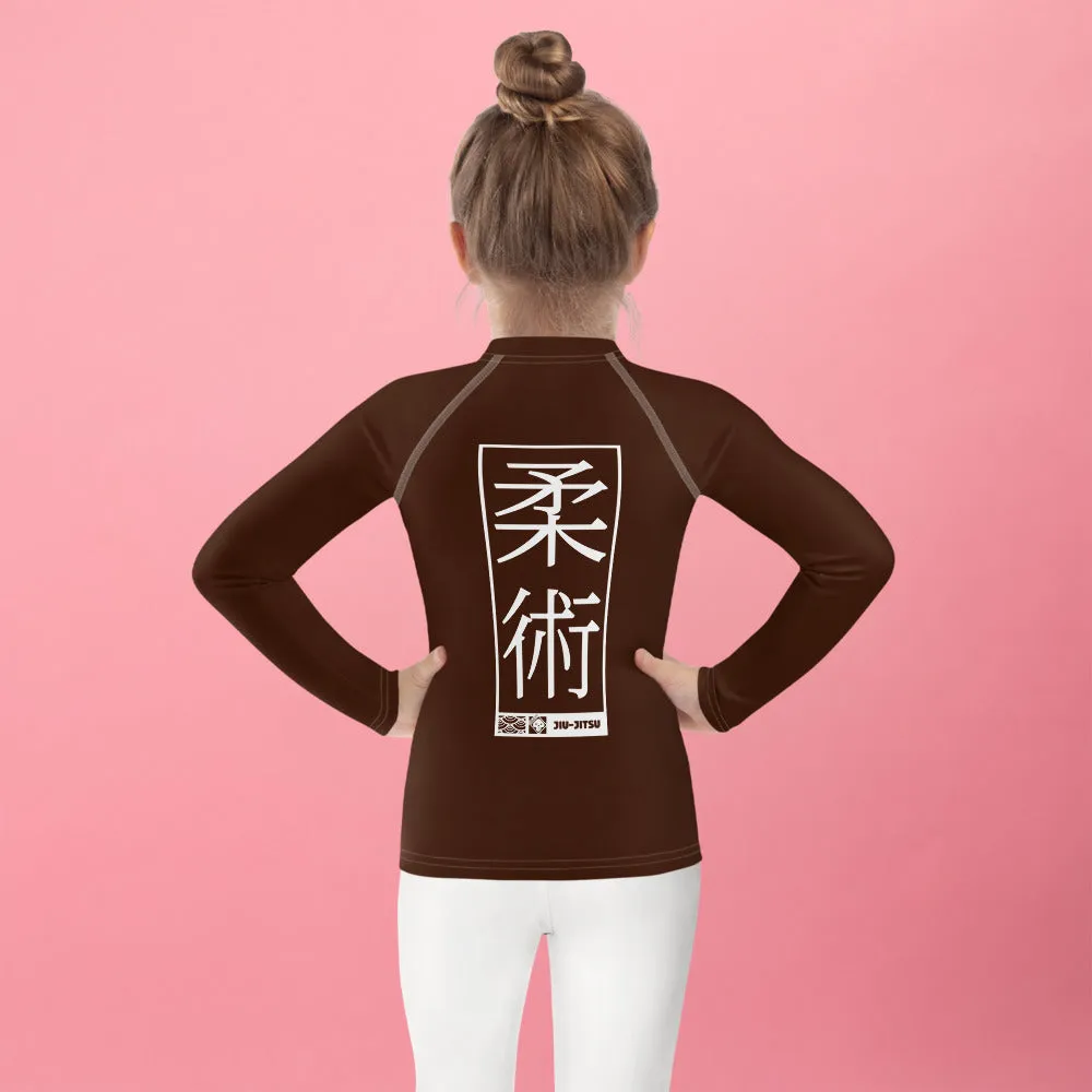 Kid's Girls Long Sleeve BJJ Rash Guard Jiu-Jitsu 006 - Chocolate