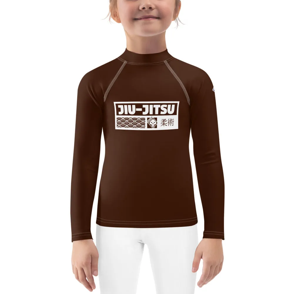 Kid's Girls Long Sleeve BJJ Rash Guard Jiu-Jitsu 006 - Chocolate