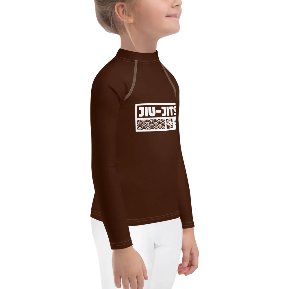 Kid's Girls Long Sleeve BJJ Rash Guard Jiu-Jitsu 006 - Chocolate