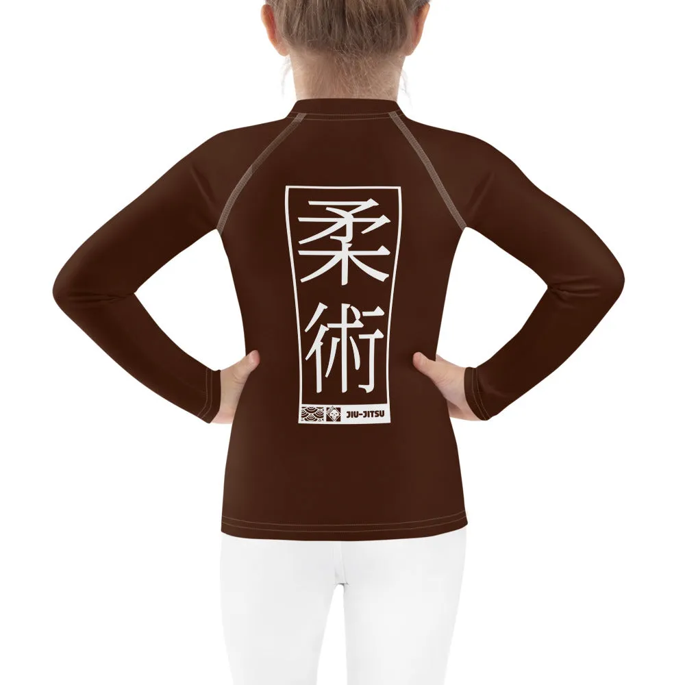 Kid's Girls Long Sleeve BJJ Rash Guard Jiu-Jitsu 006 - Chocolate