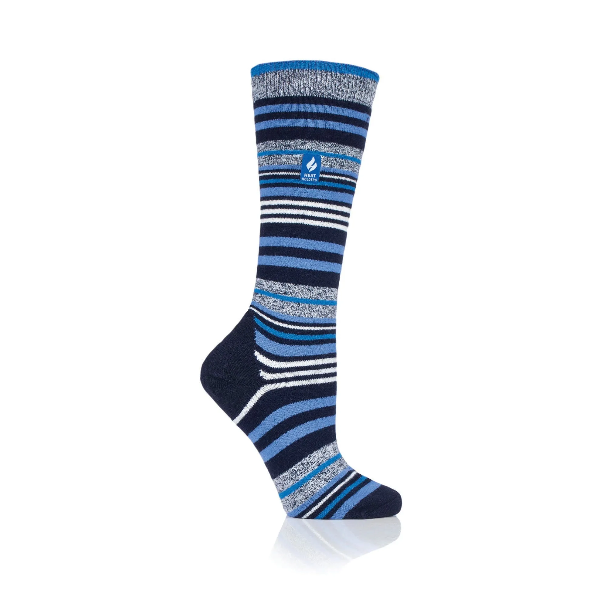 Ladies Ultra Lite Long Ski & Snow Sports Socks - Blue Stripe