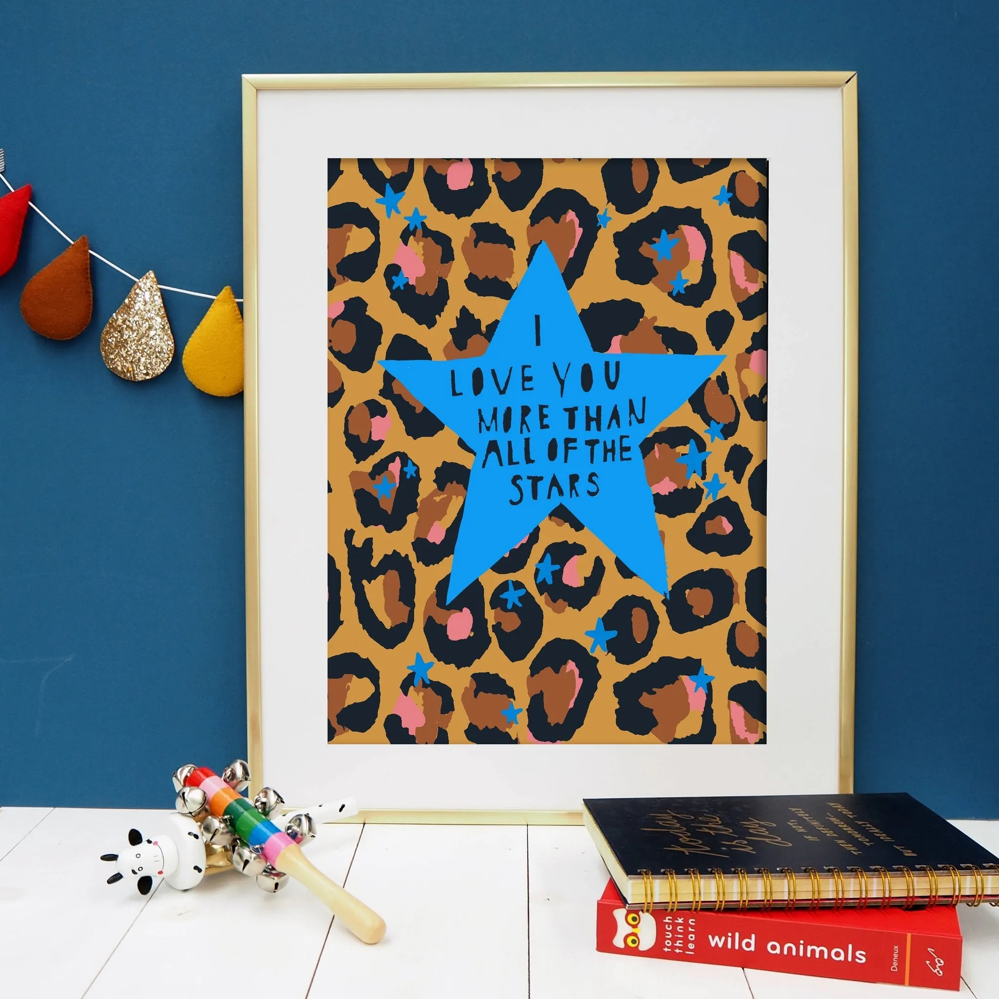 Leopard Love You Stars Blue Print - A4