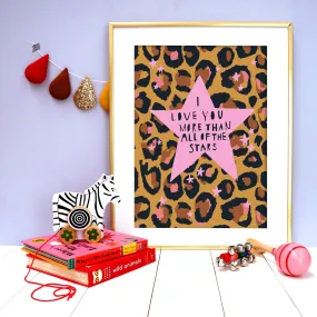 Leopard Love You Stars Pink Print - A4