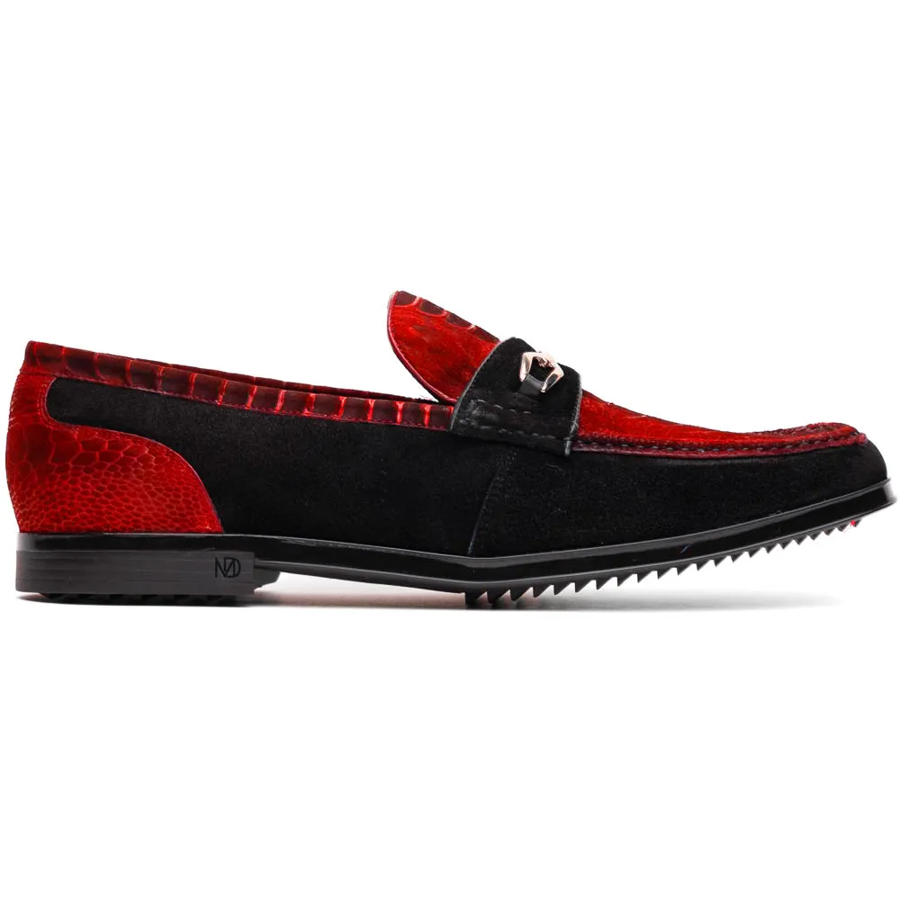 Marco Di Milano HUGO Genuine Ostrich Red/Black Bit Loafers with Rubber Sole