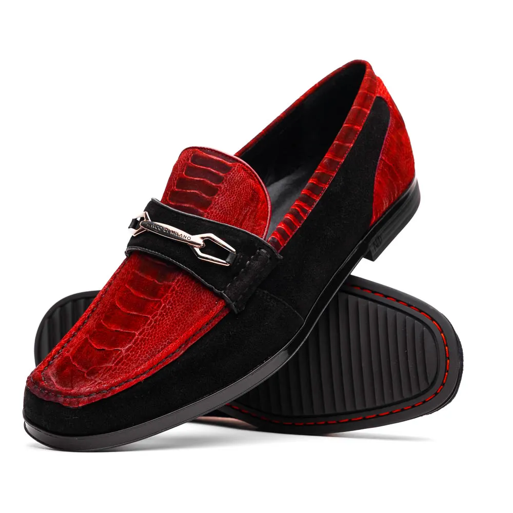 Marco Di Milano HUGO Genuine Ostrich Red/Black Bit Loafers with Rubber Sole