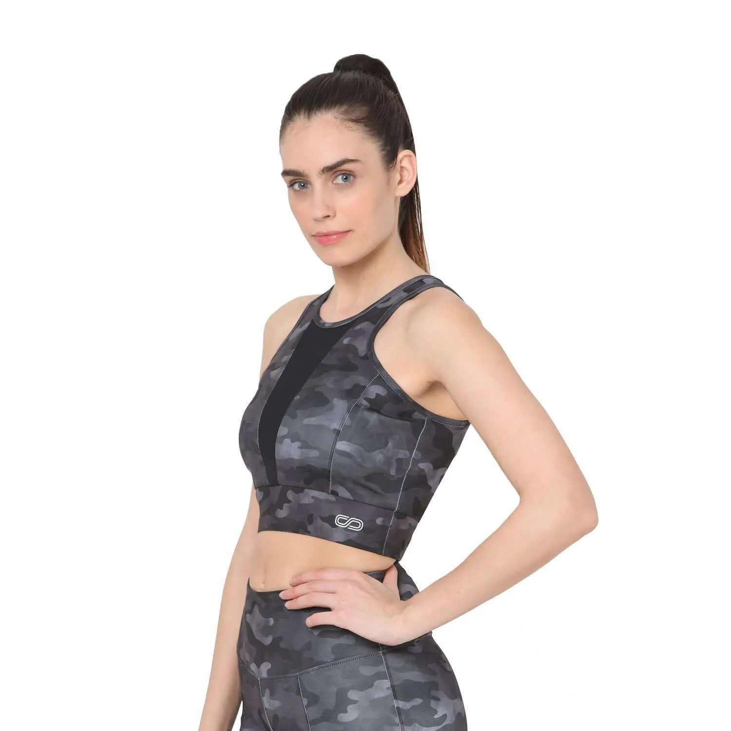 Padded Biker Crop Top Dark Camo