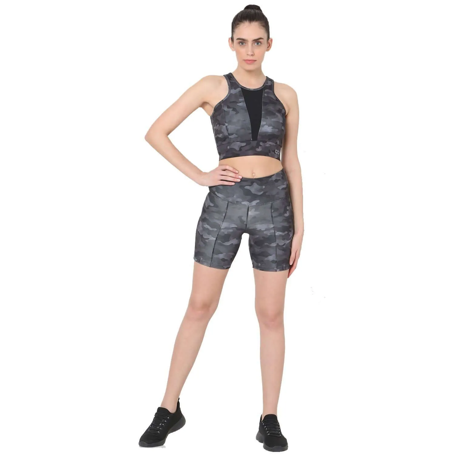 Padded Biker Crop Top Dark Camo