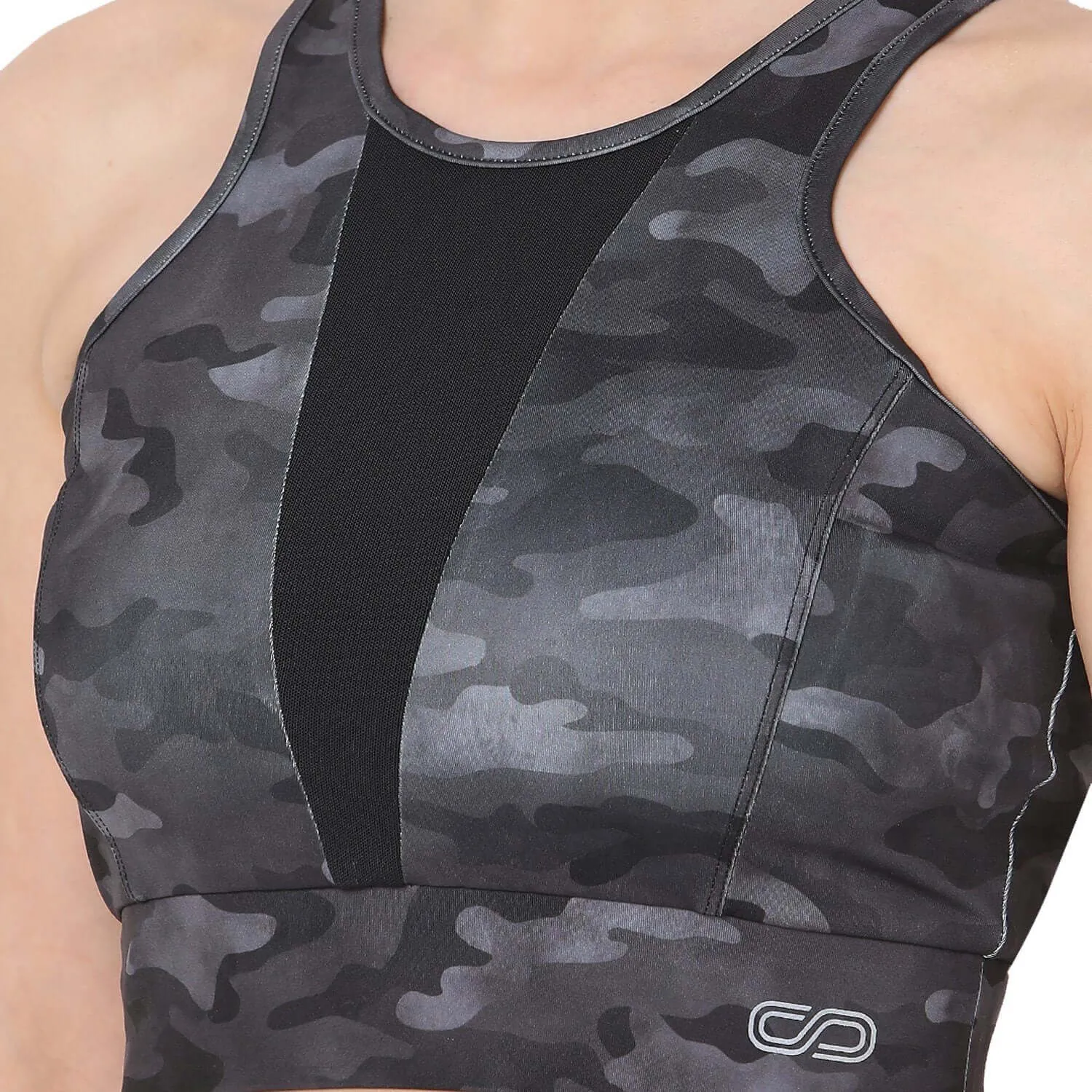 Padded Biker Crop Top Dark Camo