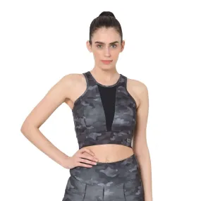 Padded Biker Crop Top Dark Camo