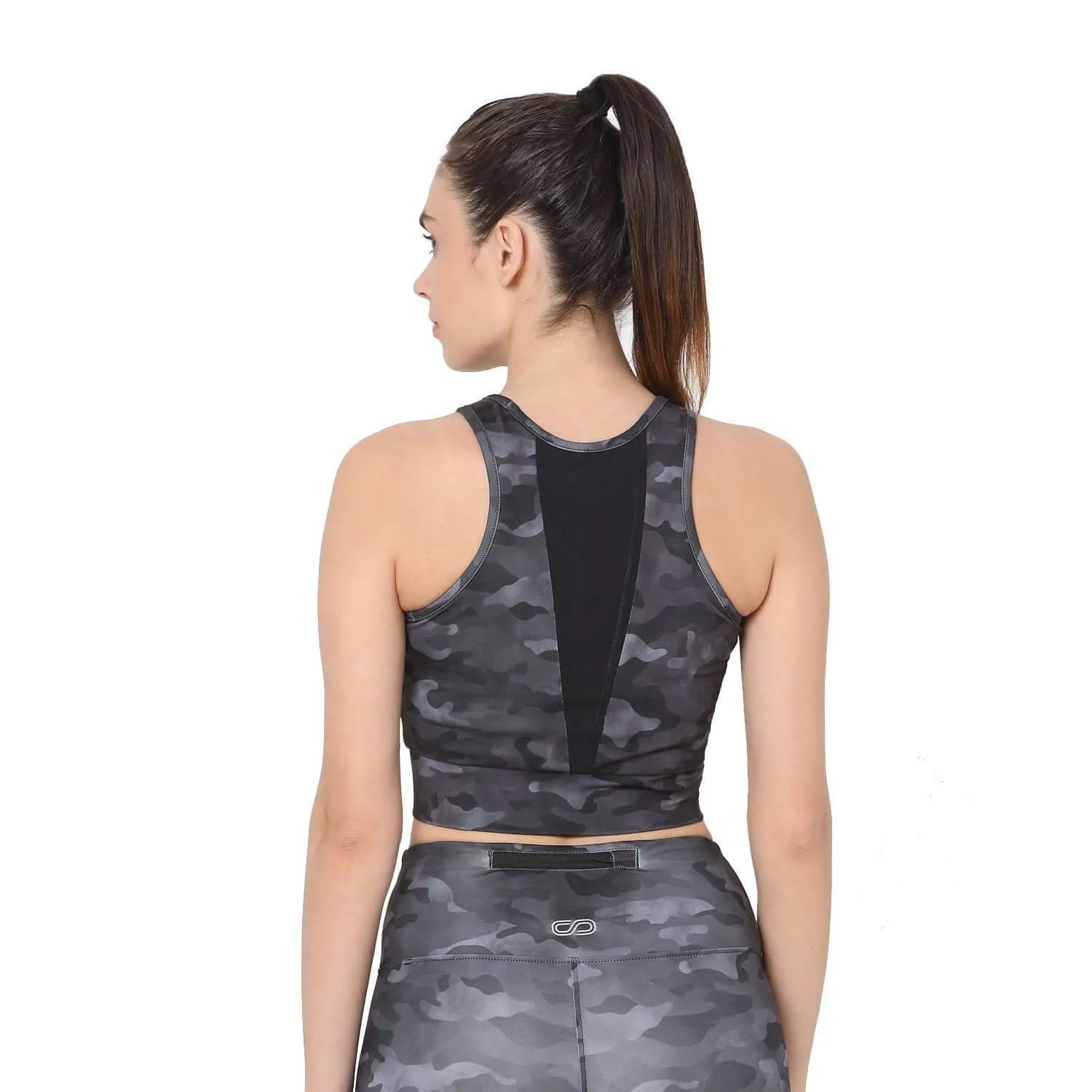 Padded Biker Crop Top Dark Camo