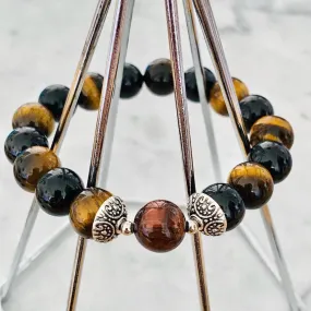 Red Tigereye, Black Tourmaline & Tigereye Men Bracelet